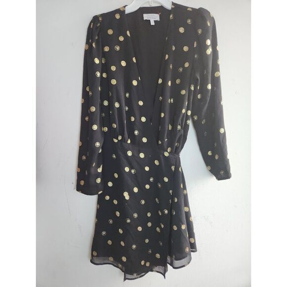 Paris Atelier & Other Stories Black w/Gold Coin Print Wrap Dress size US 8/US 40 - Picture 2 of 12
